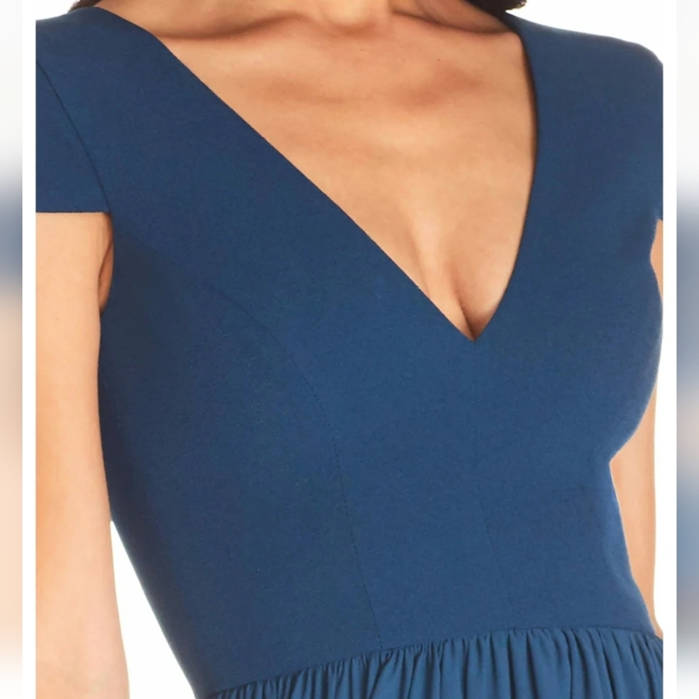 Dress the Population Corey V Neck Short Sleeve Chiffon Lace Trim Midi, Size Xxl - Picture 2 of 15